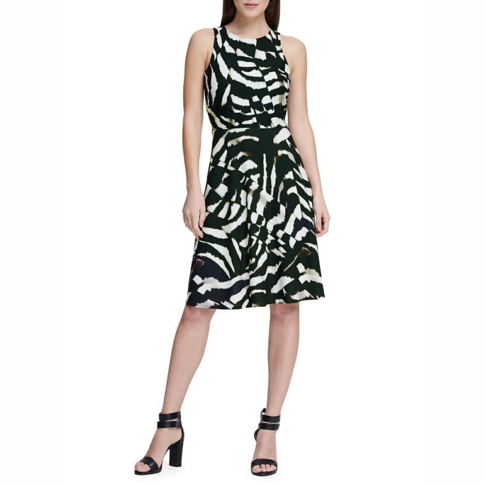 New! DONNA KARAN Women's Animal Zebra Print Stretch Jersey Dress Size 12